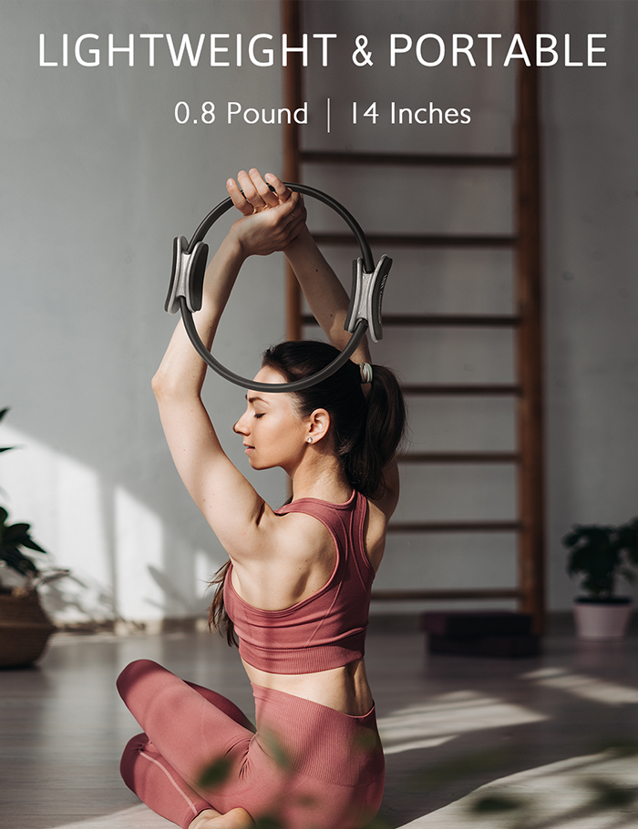 LIONSCOOL Pilates Ring Set - Premium Anti-Deformation 14”Magic Circle with Dual Padded Handles - Includes Burst Resistant Pilates Mini Ball & Highly Elastic Resistance Bands & Workout Guide & Bag LIONSCOOL