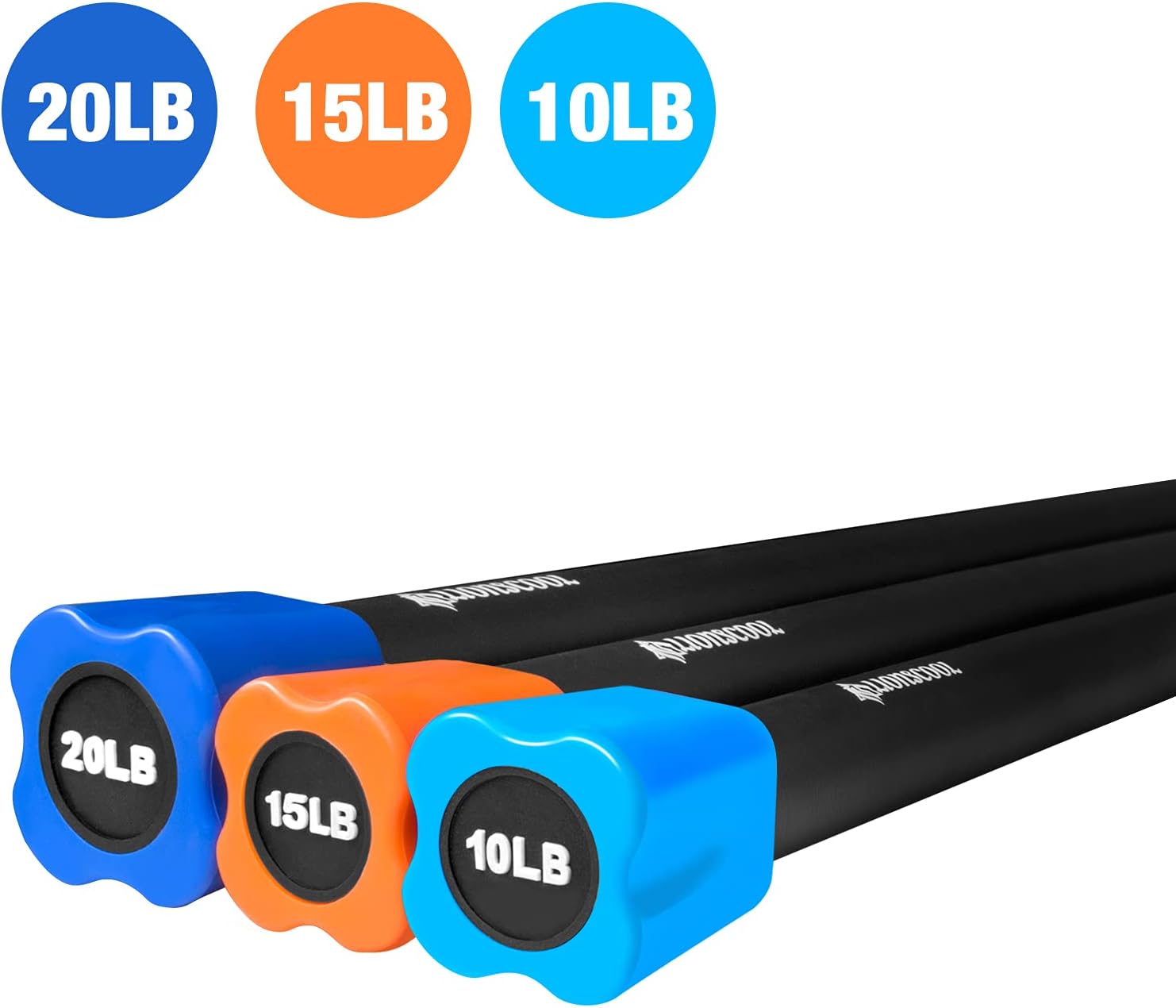 LIONSCOOL Workout Weighted Bar,Padded Exercise Weight Bar, Solid Steel Stretching weighted bar set for Body Sculpting, Physical Therapy,Body Toning(10+15+20LB) LIONSCOOL