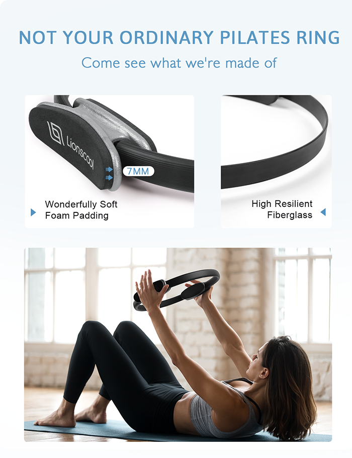 LIONSCOOL Pilates Ring Set - Premium Anti-Deformation 14”Magic Circle with Dual Padded Handles - Includes Burst Resistant Pilates Mini Ball & Highly Elastic Resistance Bands & Workout Guide & Bag LIONSCOOL