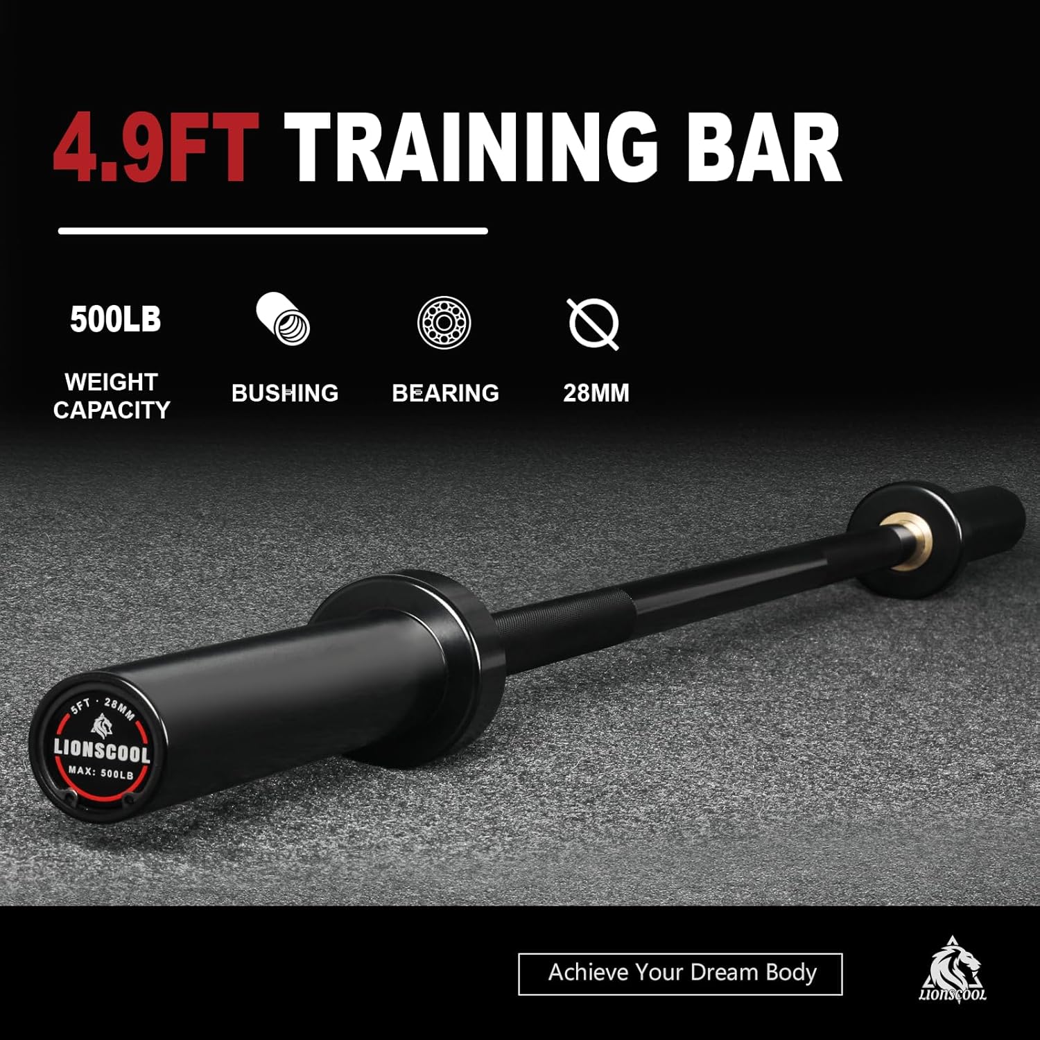 LIONSCOOL 4.9ft Olympic Barbell – 500LB Capacity LIONSCOOL