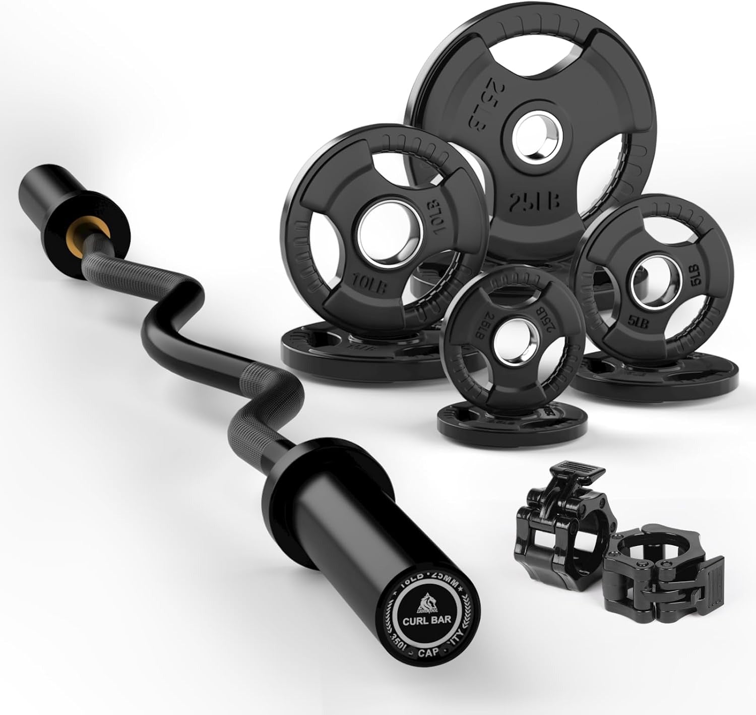 EZ Curl Bar Weight Sets 350LBS Weight Capacity (EZ Bar+85LB grip weight plates) LIONSCOOL
