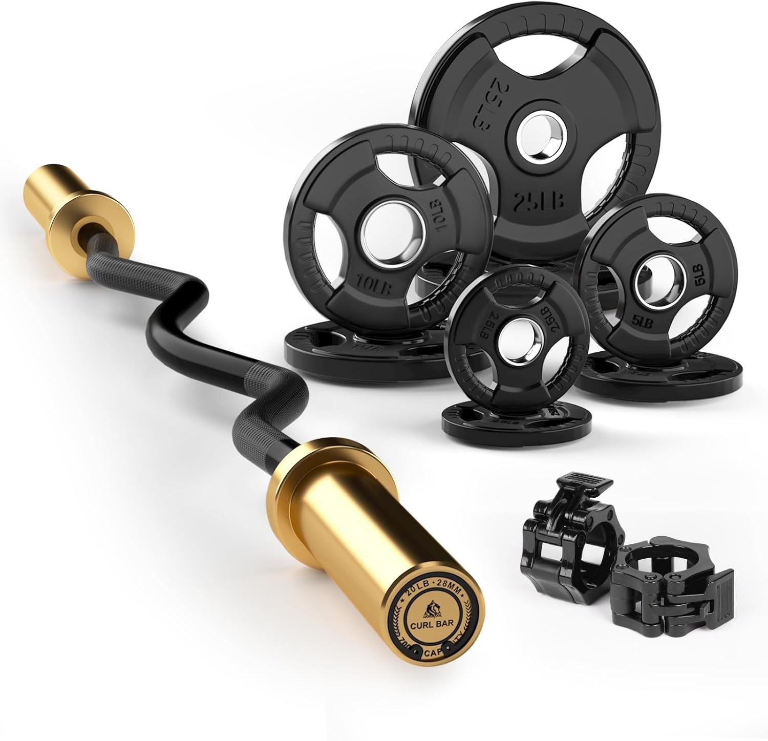 EZ Curl Bar Weight Sets 350LBS Weight Capacity (EZ Bar+85LB grip weight plates) LIONSCOOL