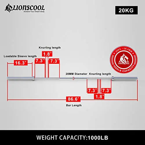 LIONSCOOL 7-Foot Olympic Bar for Weightlifting and Power Lifting,500LBS/700LBS/1000LBS Weight Capacity Available… LIONSCOOL