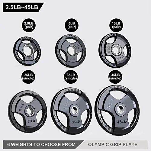 LIONSCOOL 2-Inch Rubber Coated Olympic Grip Plate for Strength Training, Weightlifting and Bodybuilding, Solid Cast Iron Weight Plates for Barbell LIONSCOOL