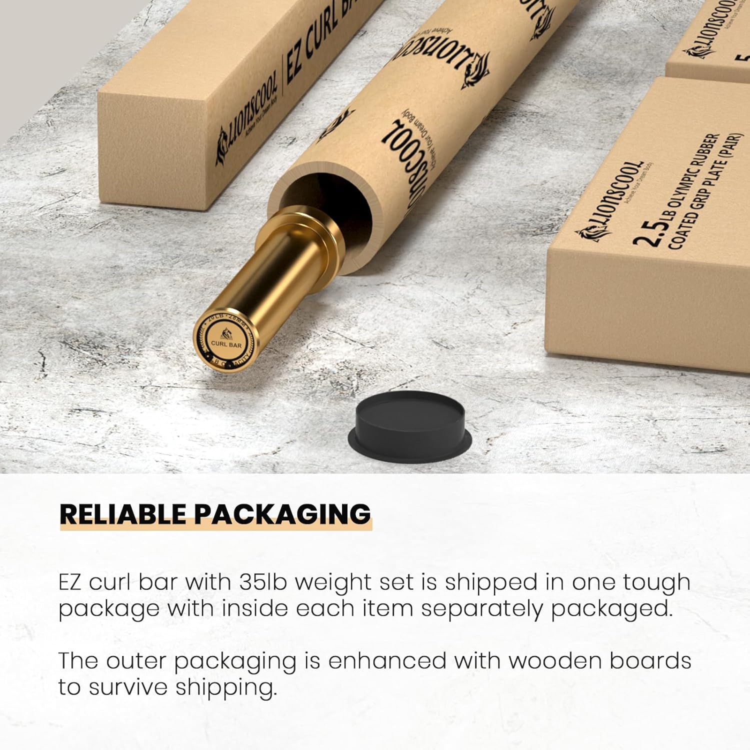 LIONSCOOL 4ft Olympic Barbell - 350LB Capacity for Squats & Curls