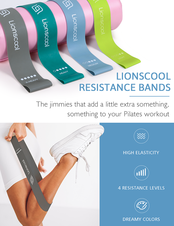 LIONSCOOL Pilates Ring Set - Premium Anti-Deformation 14”Magic Circle with Dual Padded Handles - Includes Burst Resistant Pilates Mini Ball & Highly Elastic Resistance Bands & Workout Guide & Bag