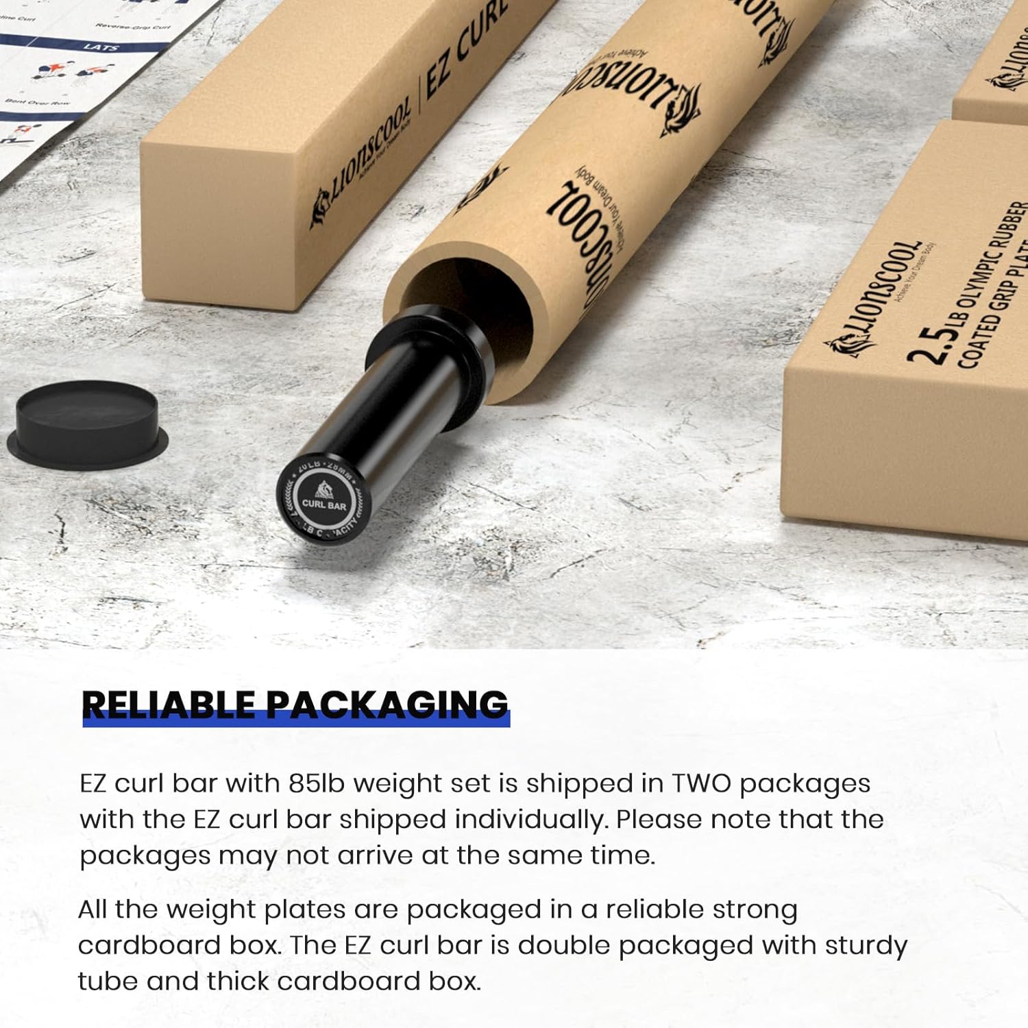LIONSCOOL Curl bar for Strength Training and Olympic Weightlifting, 2 Inch Bar for Squats, Curls, Deadlifts, Presses, Hip Thrusts, 350LBS Weight Capacity Available(EZ Bar+85LB grip weight plates)