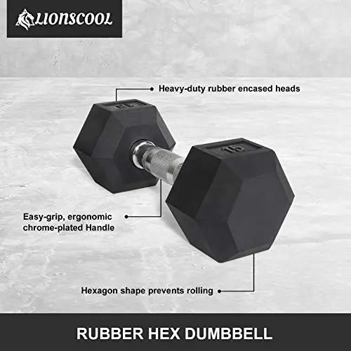 LIONSCOOL Rubber Encased Hex Dumbbells with Metal Handle for Strength Training, Resistance Training, Build Muscle and Full Body Workout, 5-65lbs… LIONSCOOL